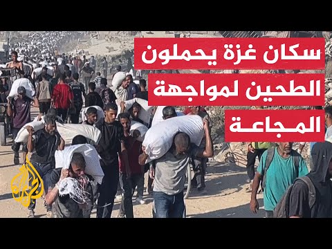 سكان غزة يحملون الطحين على أكتافهم لمواجهة الجوع