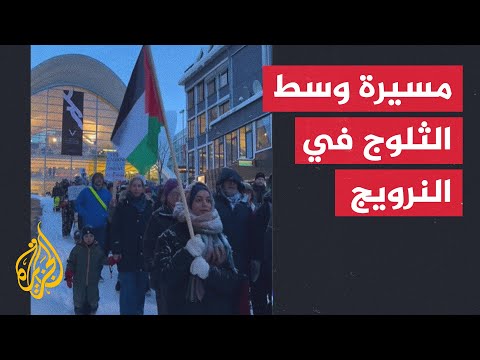 وسط الثلوج.. مسيرة في النرويج تضامنا مع غزة