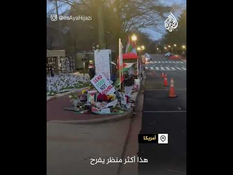 رفع أعلام فلسطين أمام سفارة إسرائيل في واشنطن تنديدا بالحرب على غزة